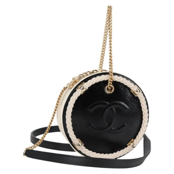 CHANEL Chain Shoulder Bag Leather 2way Black Gold CC Auth 133040M - Picture 1 of 16